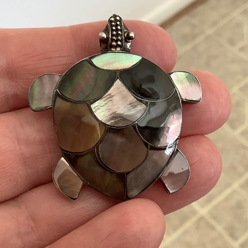STERLING SILVER 925 ABALONE SHELL TURQUOISE PENDANT​​ - Picture 2 of 7